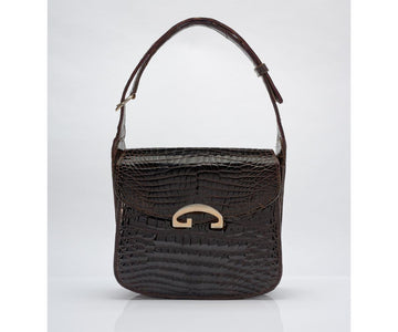 Gucci burgundy crocodile leather G Clasp shoulder purse - SUPER RARE!