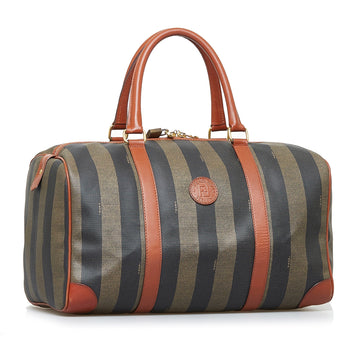 Fendi Boston Bag Green Striped Pequin Leather/canvas
