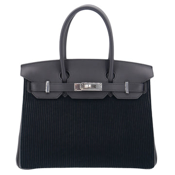 Hermès 30cm Birkin Black Cote a Cote Tuffetage Caban Swift Leather Palladium Hardware