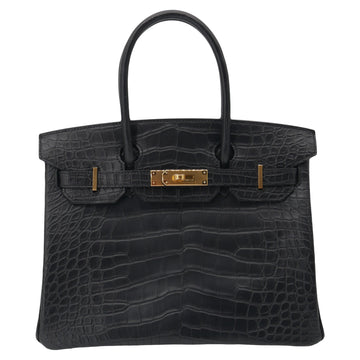 Hermès 30cm Birkin Black Matte Alligator Gold Hardware