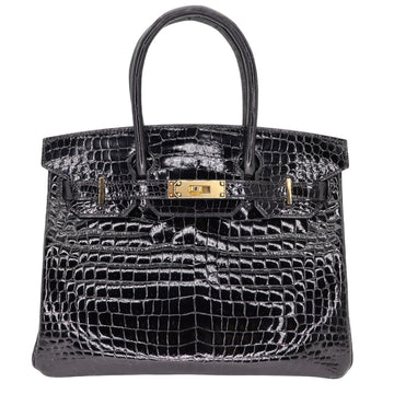 Hermès 30cm Birkin Black Shiny Crocodile Porosus Gold Hardware