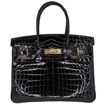 Hermès 30cm Birkin Black Shiny Niloticus Crocodile Gold Hardware