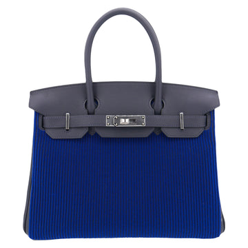 Hermès 30cm Birkin Bleu Saphir C?¥te ?† C?¥te Tuffetage Caban Swift Leather Palladium Hardware