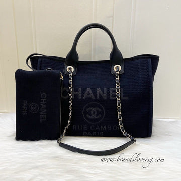 Chanel Medium Deauville Shopping Tote in 24C Black Fabric, Black Leather and LGHW (Model: AS3351)