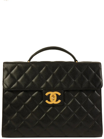 Top Quality Chanel Leather Skin Turn-Lock Briefcase Black