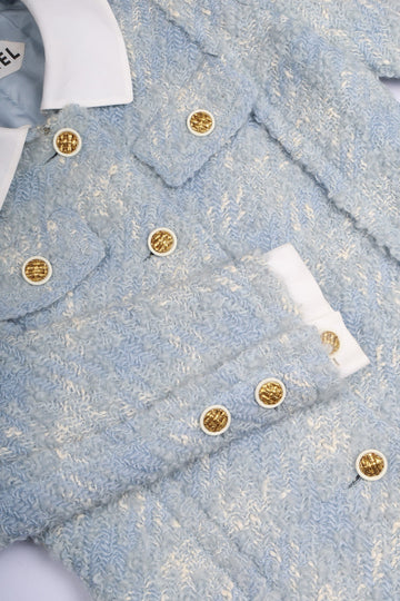 CHANEL Haute Couture Two Piece Tweed Light Blue