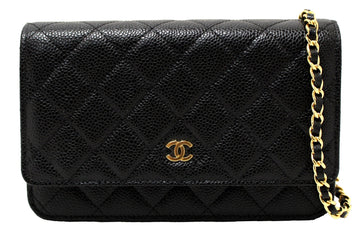 NEW Top Quality Chanel Black Quilted Leather Leather Wallet On Chain WOC Messenger Bag
