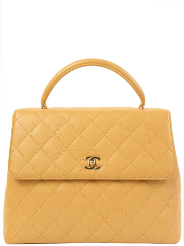 Top Quality Chanel Around 2003 Made Leather Skin Turn-Lock Top Handle Bag Beige