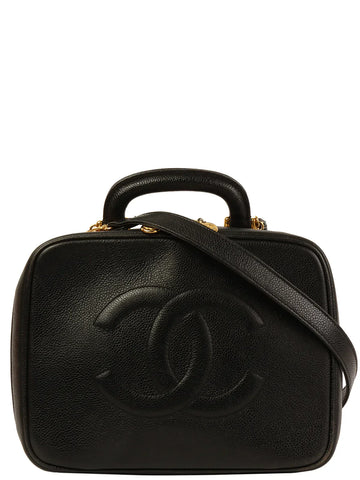 Top Quality Chanel Around 1997 Made Leather Skin Cc Mark Stitch 2Way Vanity Black