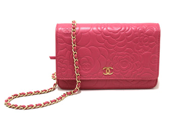 Top Quality Chanel Pink Camellia Leather Leather Wallet On Chain/Clutch Bag