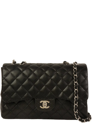 Top Quality Chanel Around 2007 Punching Leather Turn-Lock Chain Shoulder Bag Black