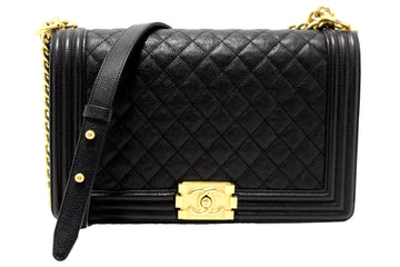 Top Quality Chanel Black Quilted Leather Leather New Medium Boy Shoulder Bag
