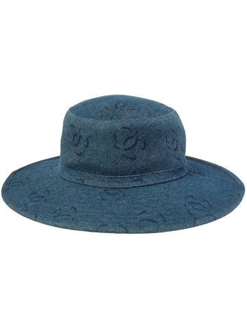 Top Quality Chanel 2002 Made Cc Mark Print Leather/denim Hat Indigo