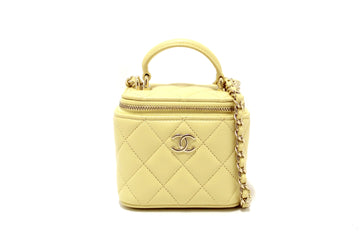 NEW  Top Quality Chanel Yellow Leather Top Handle Mini Vanity Case Crossbody Bag