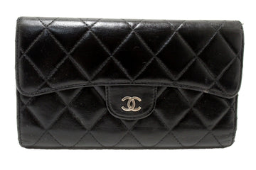 Top Quality Chanel Black Quilted Leather Leather Trifold Flap Wallet