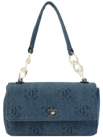 Top Quality Chanel Around 2001 Made Leather/denim Clear Turn-Lock Chain Bag Indigo