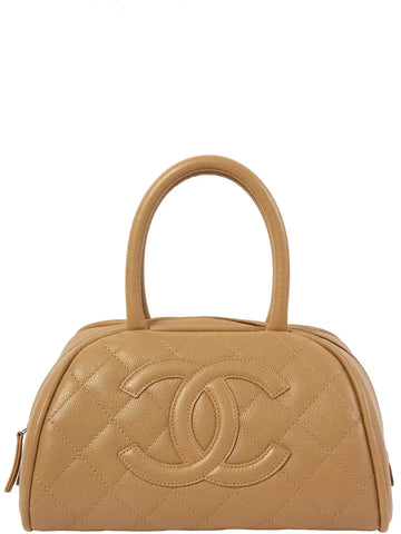 Top Quality Chanel Around 2007 Made Leather Skin Cc Mark Stitch Top Handle Bag Mocha Beige