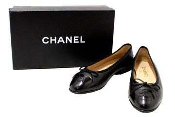 Top Quality Chanel Black Leather & Patent Calfskin Ballet Flats Size 37