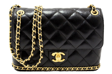 Top Quality Chanel Black Quilted Leather Leather Camellia Chain Around Flap Shoulder Bag