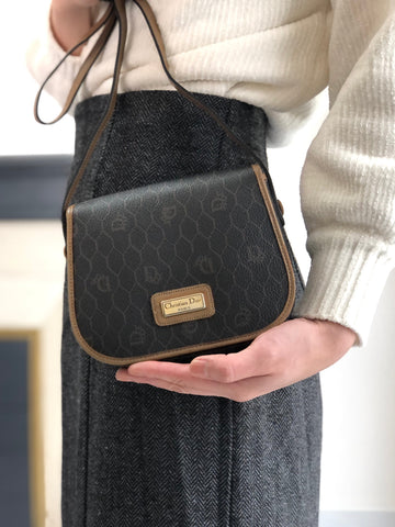Christian Dior Honeycomb Pattern Small Shoulder bag Black Vintage 6h24uc