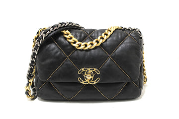 Limited Edition Top Quality Chanel 19 Medium Black Quilted Leather Leather Shoulder Crossbody Bag