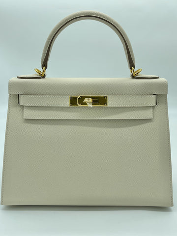 Hermes Kelly Sellier 28 Leather Craie Gold Hardware