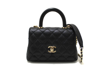 Top Quality Chanel Black Quilted Leather Leather Mini Coco Handle Flap Bag
