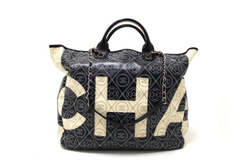 Top Quality Chanel Black and Beige Coated Leather/canvas Camellia Flower Tote Bag