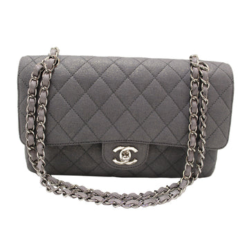 Top Quality Chanel Grey Glitter Leather/canvas Medium Classic Flap Shoulder Chain Bag