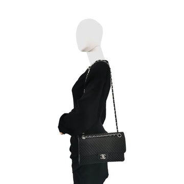 Chanel Classic Single Flap Medium Black Micro Leather Silver