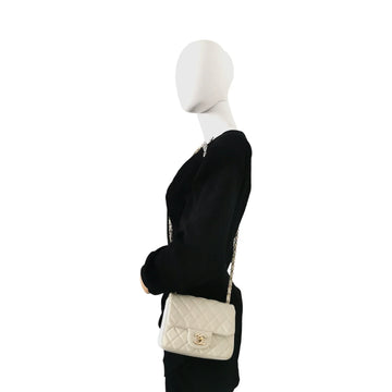 Chanel Classic Mini Square White Leather Gold
