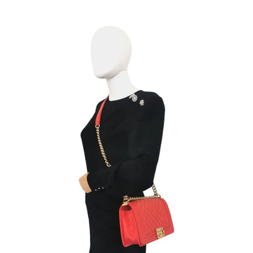 Chanel Boy Medium Red Leather Gold