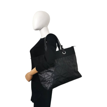 Chanel Tote Bag Black Coated Leather/canvas