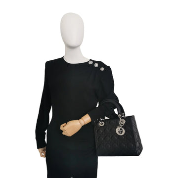Dior Lady Dior Medium Black Cannage Leather Silver