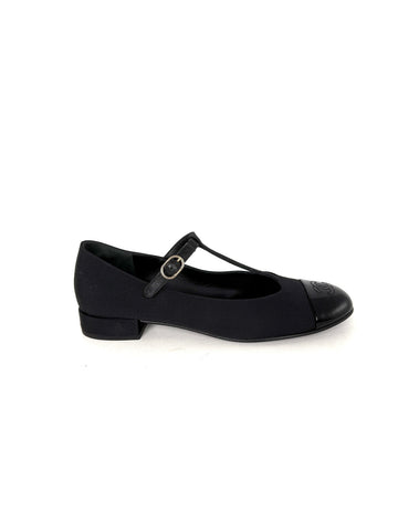 CHANEL Cap Toe Mary Jane Satin  Leather CC Logo Low Heel Pumps 39 8.5