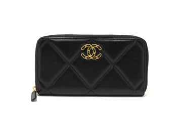 Top Quality Chanel 19 Black Quilted Leather Leather Long Zip Around Wallet