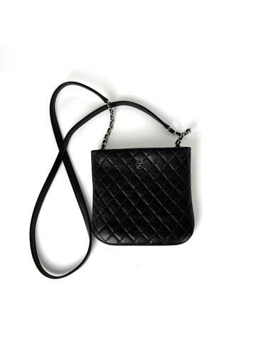 CHANEL Aged Calfskin CC Quilted Uniform Crossbody Black Bag