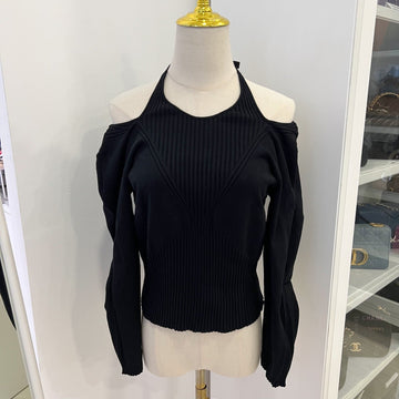 Chanel 24B Long Sleeves Open Back Blouse / Top in Black Viscose and Polyester (Model: P77857)