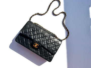 Vintage CHANEL Medium Black Leather 1990s Double Flap Bag