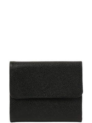 Top Quality Chanel Around 2001 Made Leather Skin Cc Mark Stitch Wallet Black