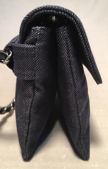 Chanel Square Quilted Leather/denim Convertible Bum Bag Waist Pouch Clutch Shoulder Bag
