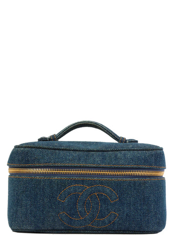 Top Quality Chanel Around 1997 Made Leather/denim Cc Mark Stitch Vanity Indigo
