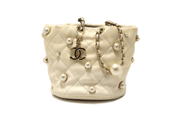 Top Quality Chanel Quilted Leather with Pearls Mini Drawstring Bucket Bag