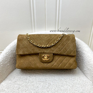 Chanel Vintage Medium Classic Flap CF in Brown Suede and 24K Gold Plated HW