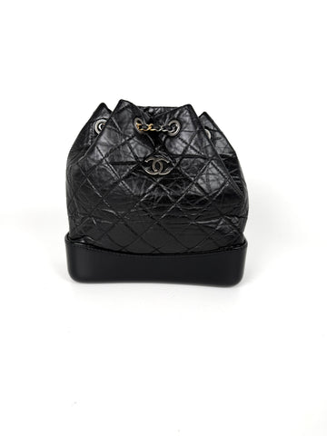 CHANEL Gabrielle Small Quilted Aged Calfskin Leather Black Backpack Bag