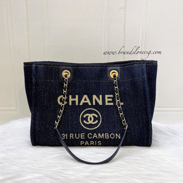 Chanel Deauville Medium Tote in Navy Fabric, Glittery Threading and LGHW