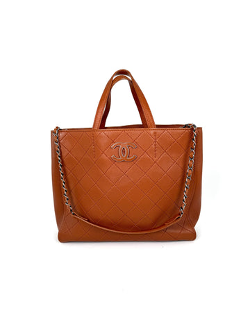 CHANEL Covered CC Quilted Caviar Brown Shopping Tote Bag