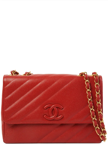 Top Quality Chanel Around 1995 Made Leather Skin Mademoiselle Stitch Cc Mark Chain Top Handle Bag Red