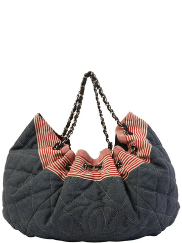 Top Quality Chanel Around 2009 Made Leather/denim Cc Mark Stitch Tote Bag Indigo/Red