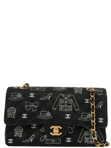Top Quality Chanel Around 2001 Made Leather/canvas Cc Mark Multi Print Classic New Chain Bag 25Cm Navy